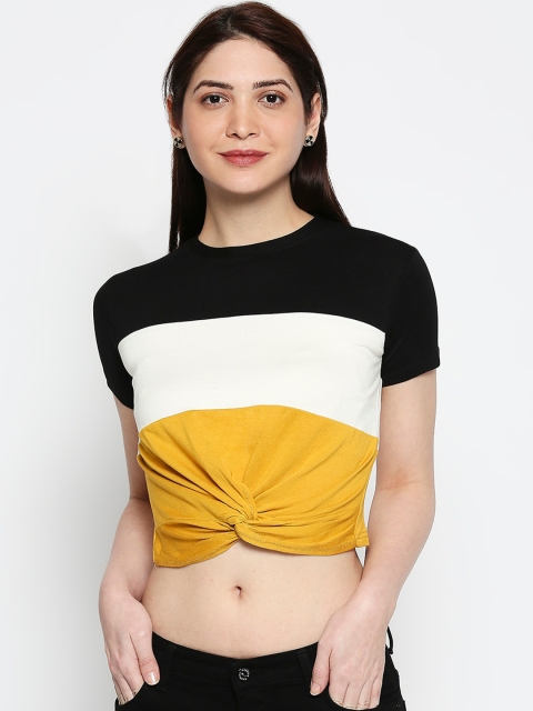 

AMMARZO Yellow & White Colourblocked Crop Top