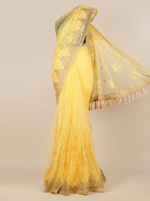 

Pothys Yellow Embroidered Net Saree