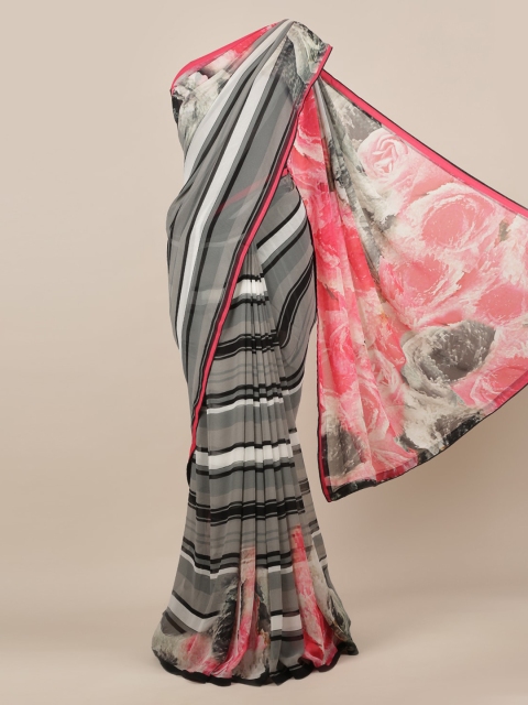 

Pothys Grey & White Poly Chiffon Striped Saree