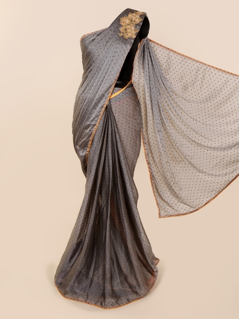 

Pothys Grey Printed Pure Georgette Saree