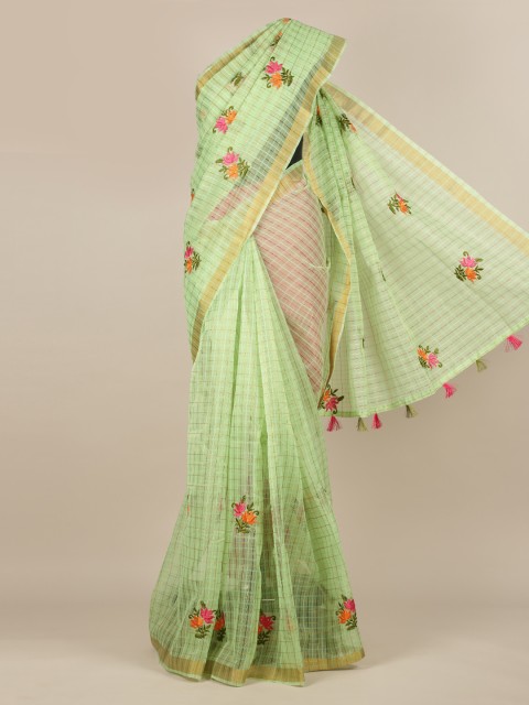 

Pothys Green Checked Jute Silk Saree