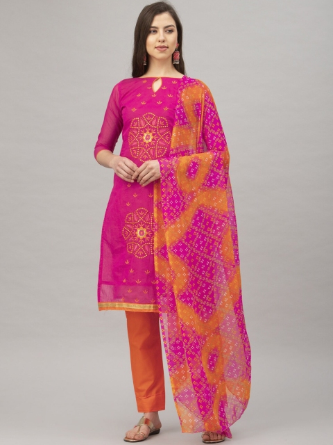 

Satrani Pink & Orange Pure Cotton Unstitched Dress Material