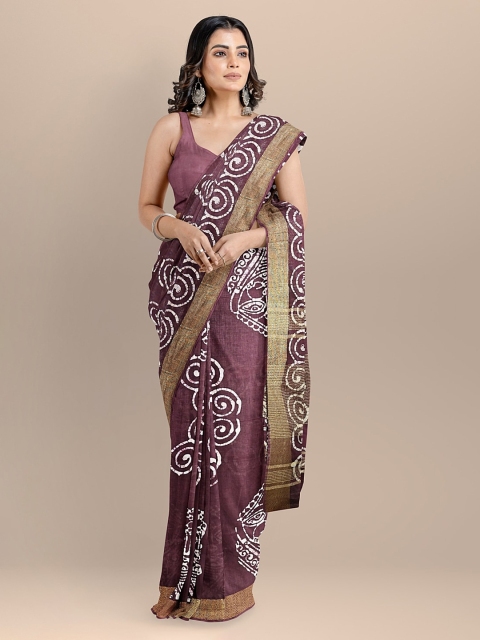 

BharatSthali Maroon & White Pure Cotton Printed Venkatgiri Handloom Saree
