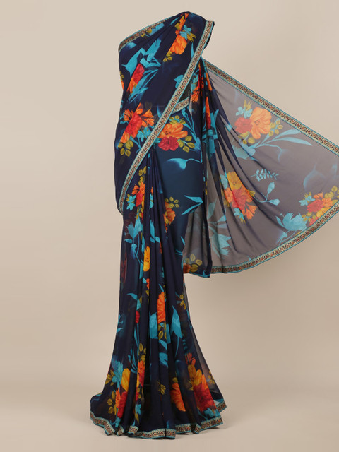 

Pothys Navy Blue Printed Poly Chiffon Saree