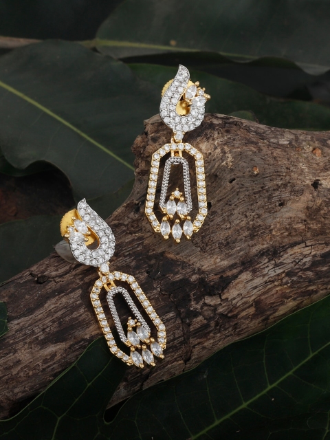 

Alamod Gold-Plated Cubic Zirconia Studded Contemporary Drop Earrings