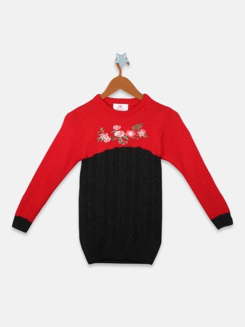 

OWM Girls Red Colourblocked Pullover Sweater