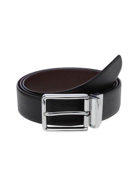 

WELBAWT Men Black & Brown Slim Fit Textured Leather Reversible Belt