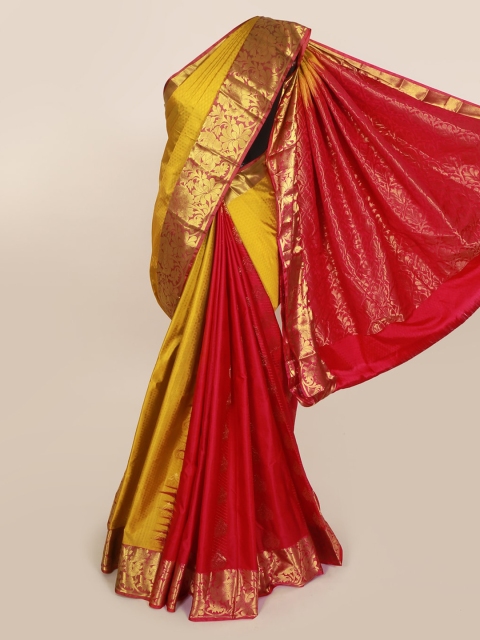 

Pothys Mustard & Gold-Toned Pure Silk Woven Design Kanjeevaram Saree