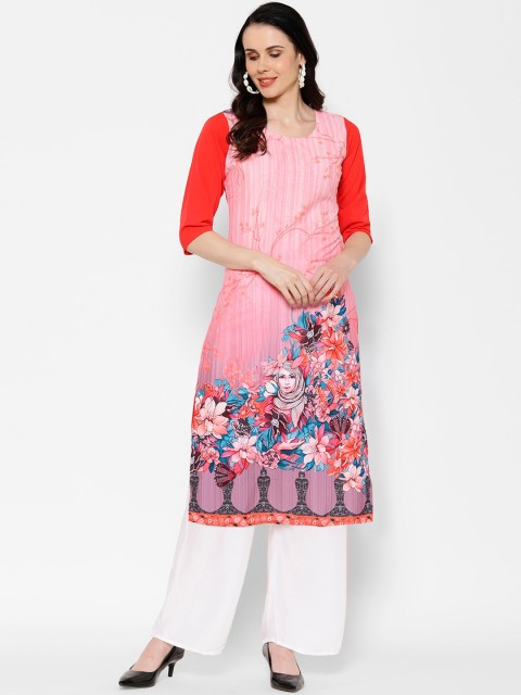 

7Threads Women Pink Floral Printed Crepe Kurta