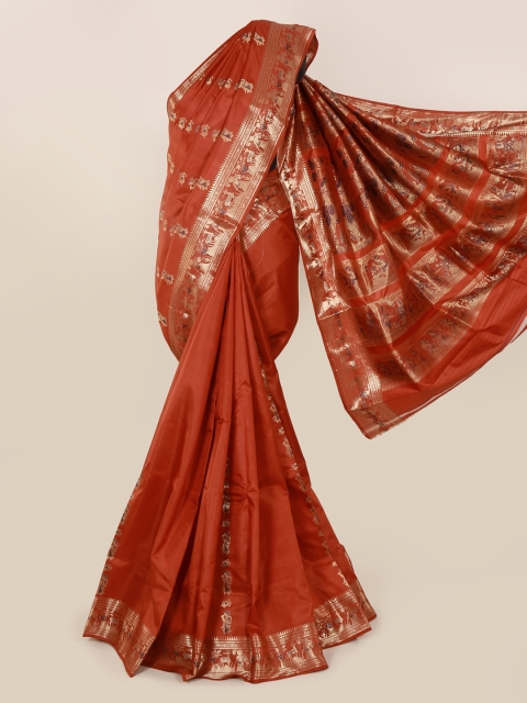 

Pothys Rust Woven Design Baluchari Saree