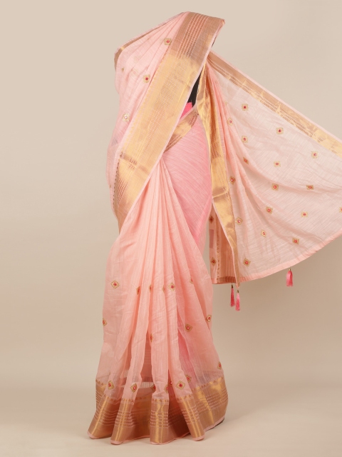 

Pothys Pink Woven Design Jute Silk Saree