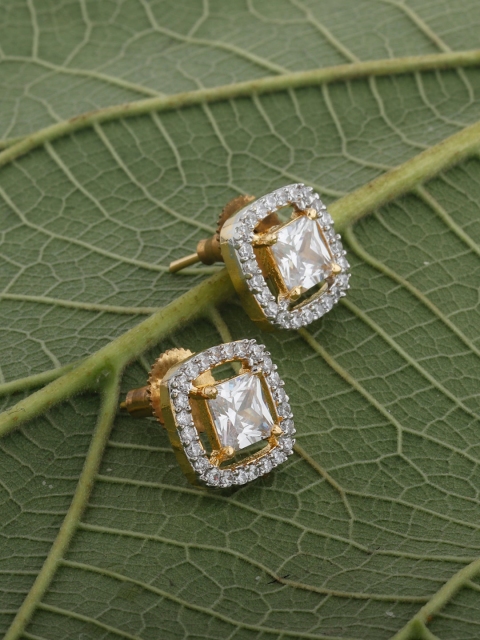

Alamod Gold-Plated Cubic Zirconia Studded Geometric Studs