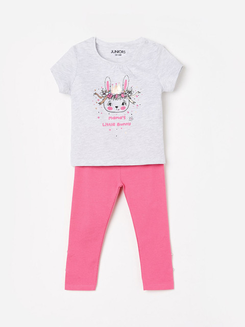 

Juniors by Lifestyle Girls Grey & Pink Printed Top with Leggings