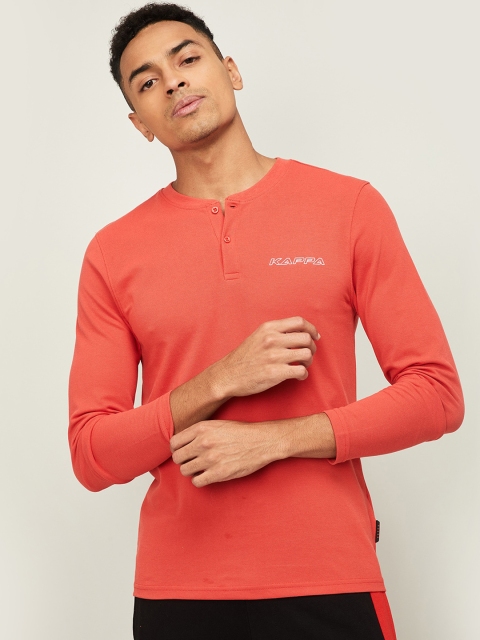 

Kappa Men Orange Solid Henley Neck T-shirt