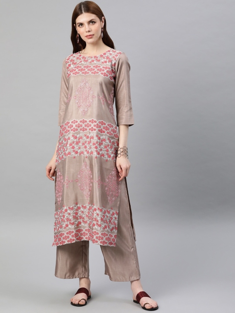 

ZIYAA Women Brown Foil Printed Kurta with Palazzos