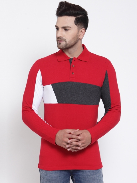 

Kalt Men Red Colourblocked Polo Collar T-shirt