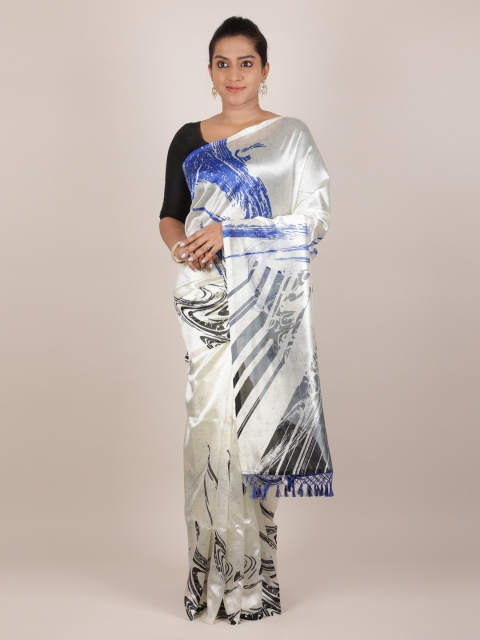 

Pothys Cream-Coloured Printed Jute Silk Saree