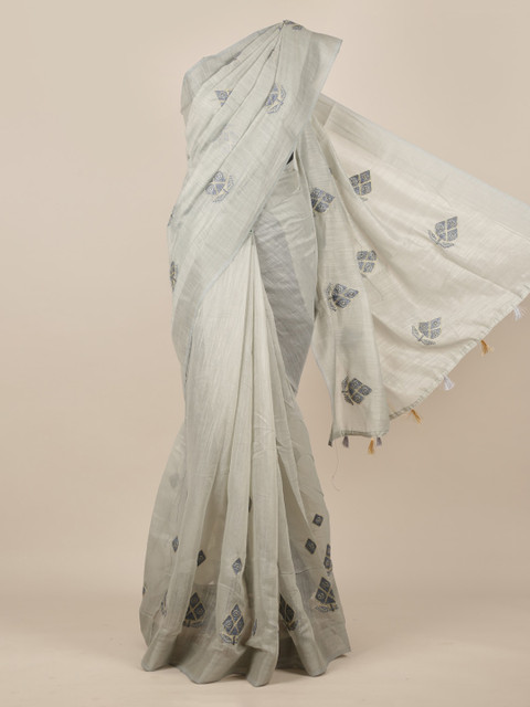 

Pothys Grey Embroidered Jute Silk Saree