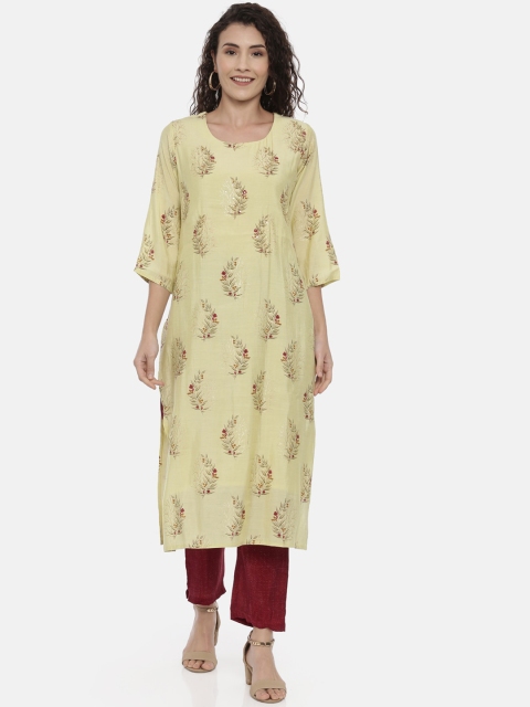 

Neerus Women Green & Maroon Printed Kurta with Trousers
