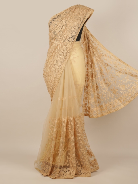 

Pothys Cream-Coloured Embroidered Net Saree
