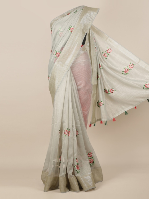 

Pothys Grey Embroidered Jute Silk Saree