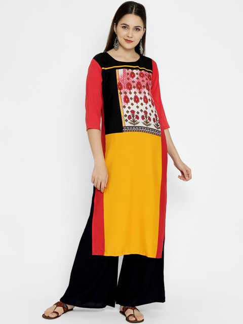 

7Threads Women Multicoloured Colourblocked Crepe Kurta, Multi