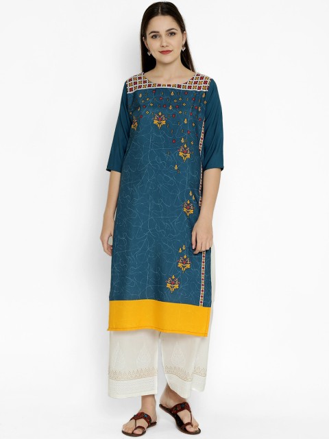 

7Threads Women Blue Ethnic Motifs Printed Crepe Kurta