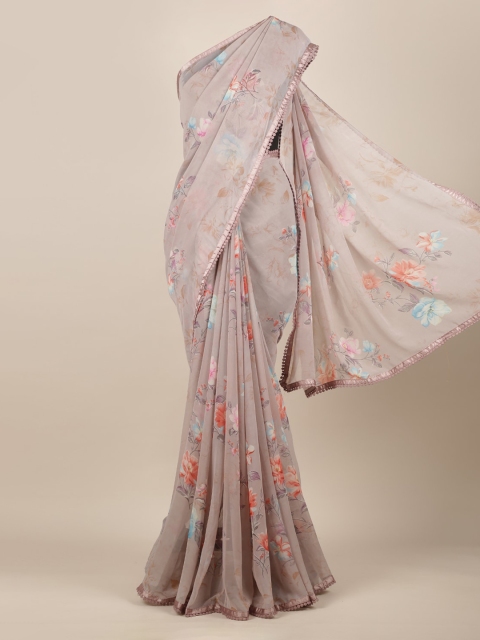 

Pothys Taupe Printed Poly Chiffon Saree