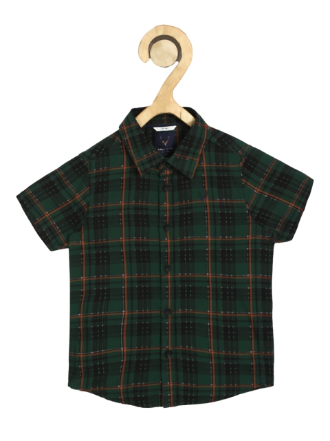 

Allen Solly Junior Boys Green Slim Fit Checked Cotton Casual Shirt
