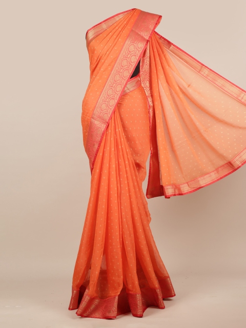 

Pothys Orange Woven Design Poly Chiffon Saree