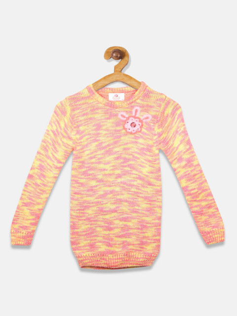 

OWM Girls Yellow Self Design Pullover Sweater