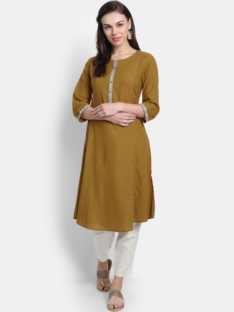 

fabGLOBAL Women Olive Green Handloom Kurta