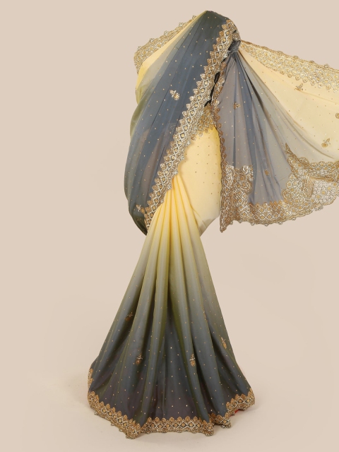 

Pothys Grey & Yellow Pure Georgette Embellished Saree