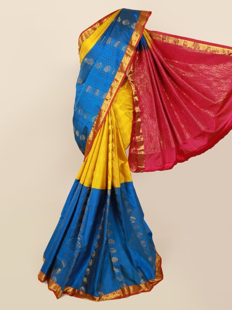 

Pothys Blue & Yellow Pure Silk Woven Design Kanjeevaram Saree