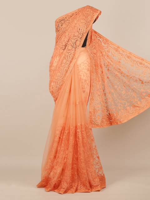 

Pothys Peach-Coloured Embroidered Net Saree