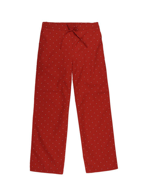 

Allen Solly Junior Girls Red & White Regular Fit Printed Regular Trousers