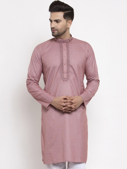 

Jompers Men Mauve Yoke Design Chikankari Kurta