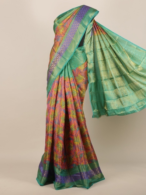 

Pothys Pink & Green Jute Silk Woven Design Saree