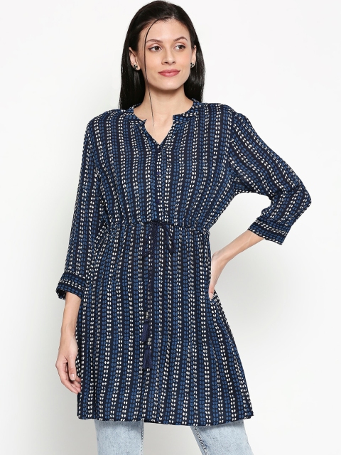 

People Women's Navy Blue & White Printed Tunic