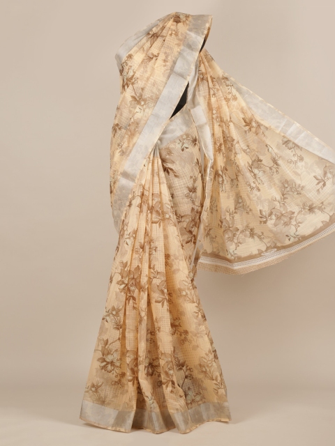 

Pothys Cream-Coloured & Brown Jute Silk Printed Saree