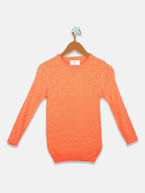 

OWM Girls Peach-Coloured Self Design Pullover Sweater