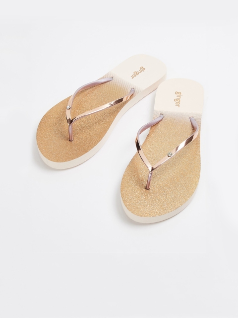 

Ginger by Lifestyle Women Champagne & Beige Printed Thong Flip-Flops