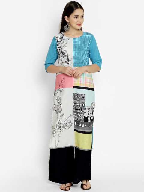 

7Threads Women Multicoloured Printed Crepe Kurta, Multi