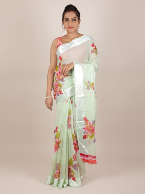 

Pothys Green Printed Jute Silk Saree