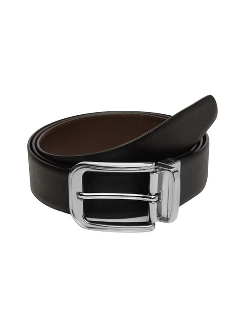 

WELBAWT Men Black & Brown Textured Slim Fit Leather Reversible Belt