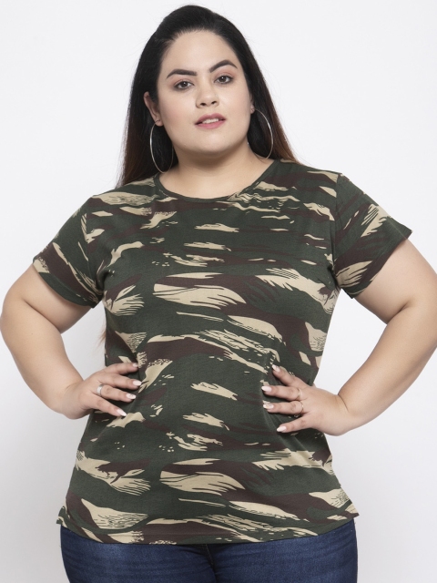 

plusS Women Green Printed Round Neck T-shirt
