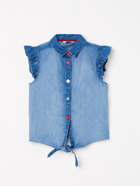 

Bossini Girls Blue Flutter Sleeves Shirt Style Top