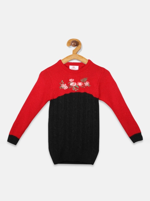 

OWM Girls Red Embroidered Pullover Sweater