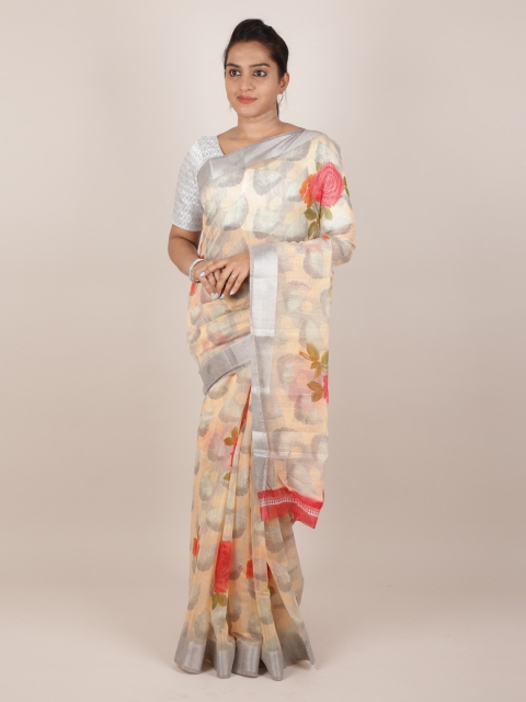 

Pothys Cream-Coloured & Grey Jute Silk Printed Saree