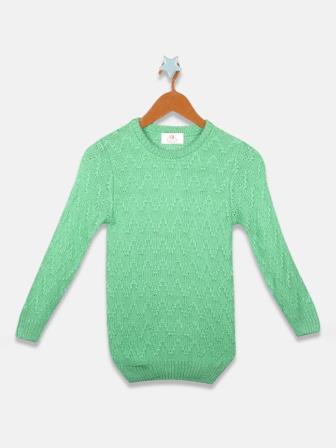 

OWM Girls Green Self Design Pullover Sweater